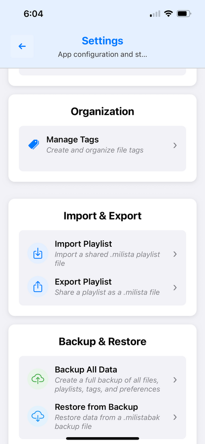 Settings & Backup